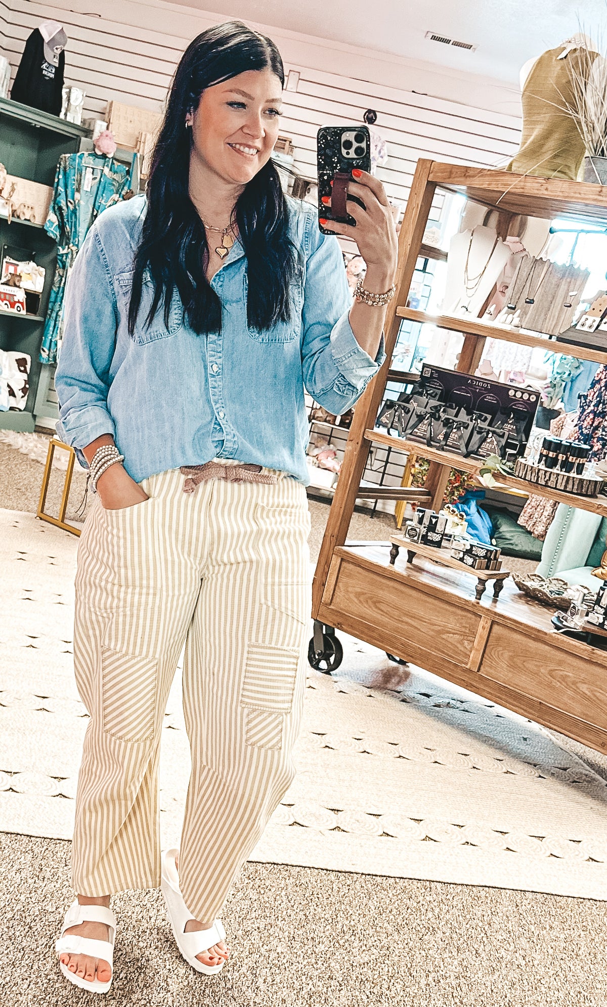 Benny Barrel Stripe Pants: Cream