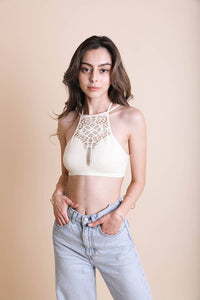 Floral Cutout Seamless Crop Top: Mocha