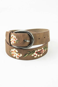 Hibiscus Embroidered Bohemian Belt: Mocha