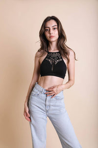 Floral Cutout Seamless Crop Top: Mocha