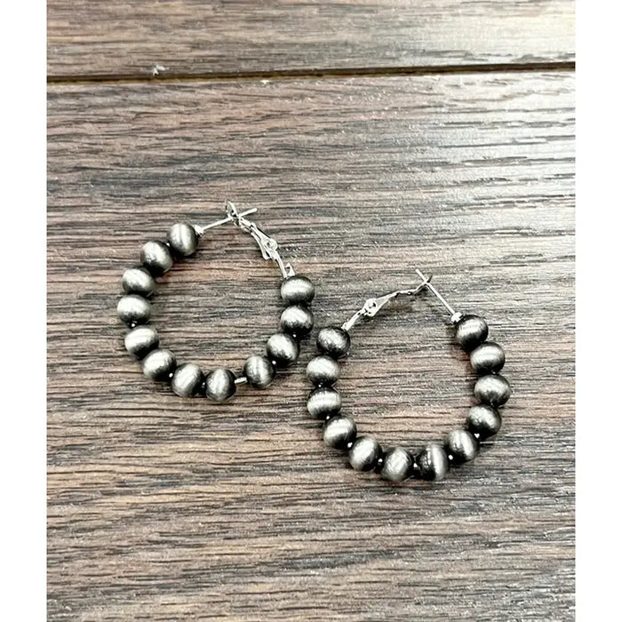 1" Handmade 6mm Navajo Bead Hoop Earrings