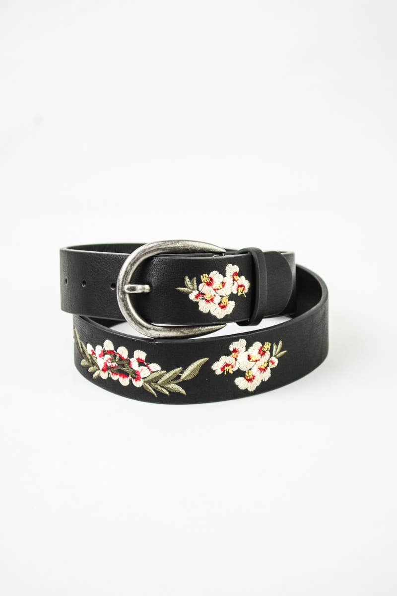 Hibiscus Embroidered Bohemian Belt: Mocha