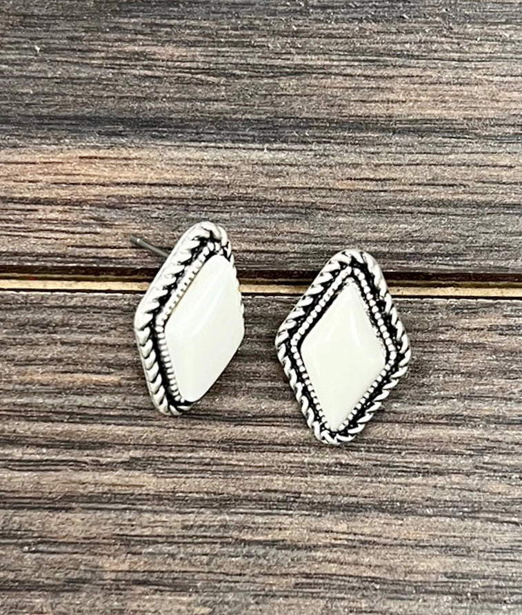 16mm Diamond White Turquoise Stud Earrings