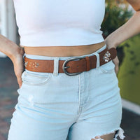 Hibiscus Embroidered Bohemian Belt: Mocha