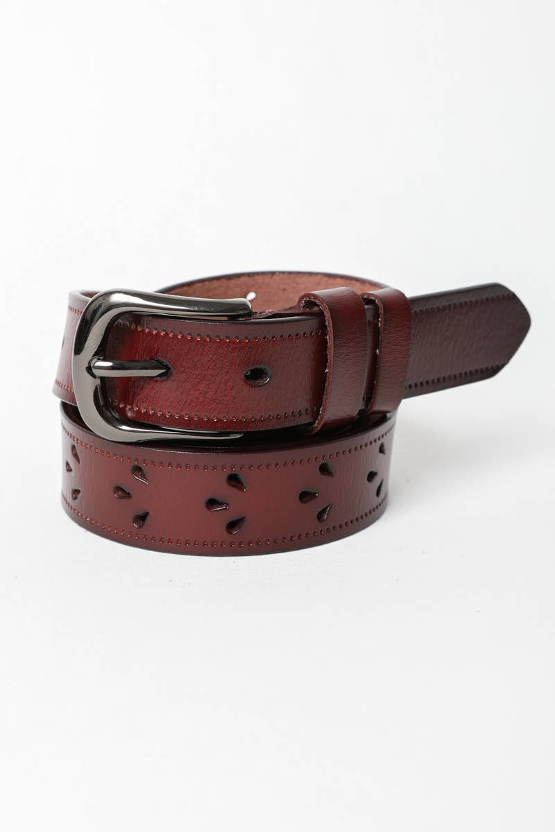 Petal Punch Out Leather Belt: Camel