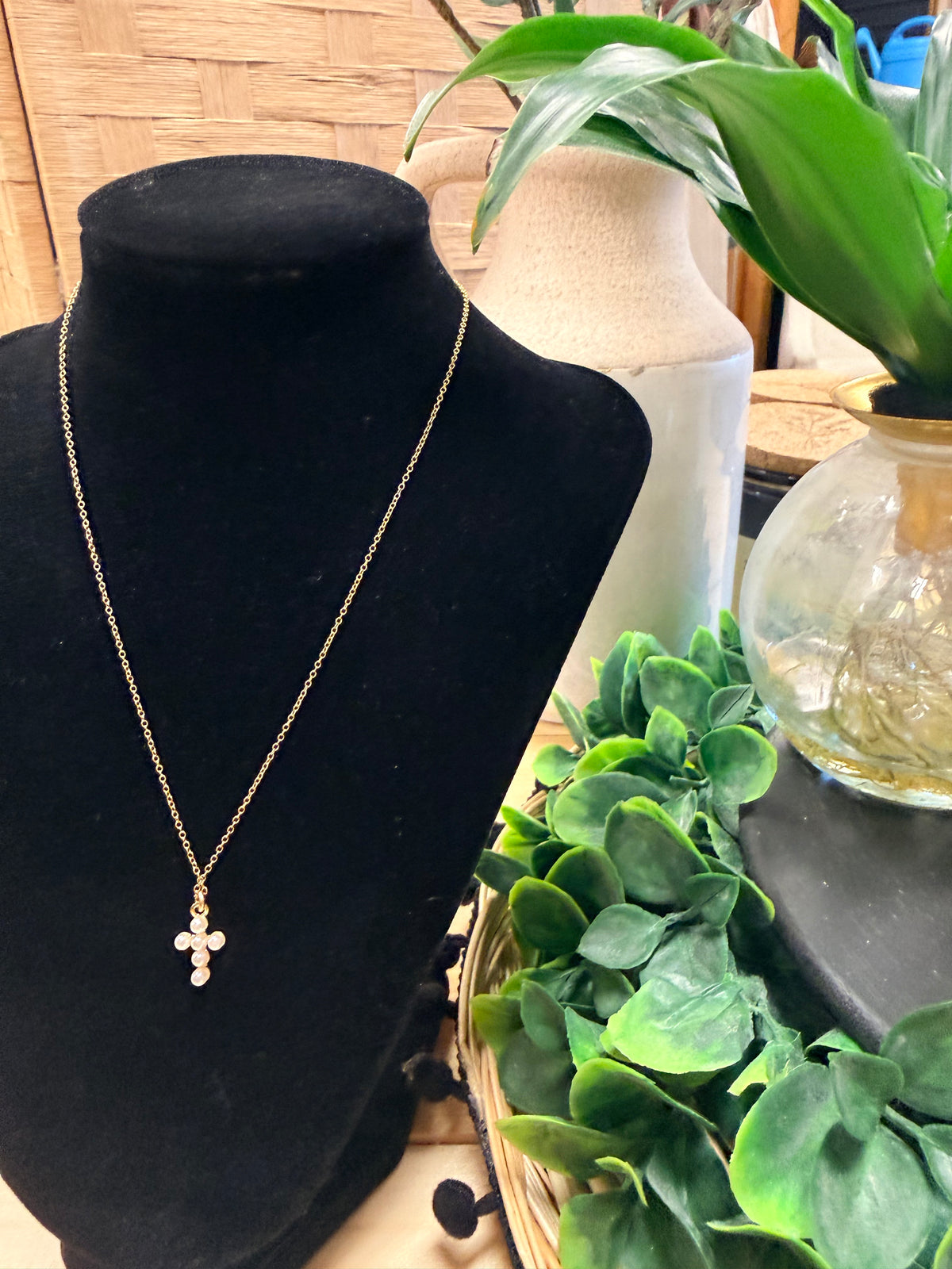 Pearl Cross Necklace-Gold