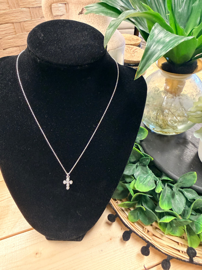 Pearl Cross Necklace-Silver