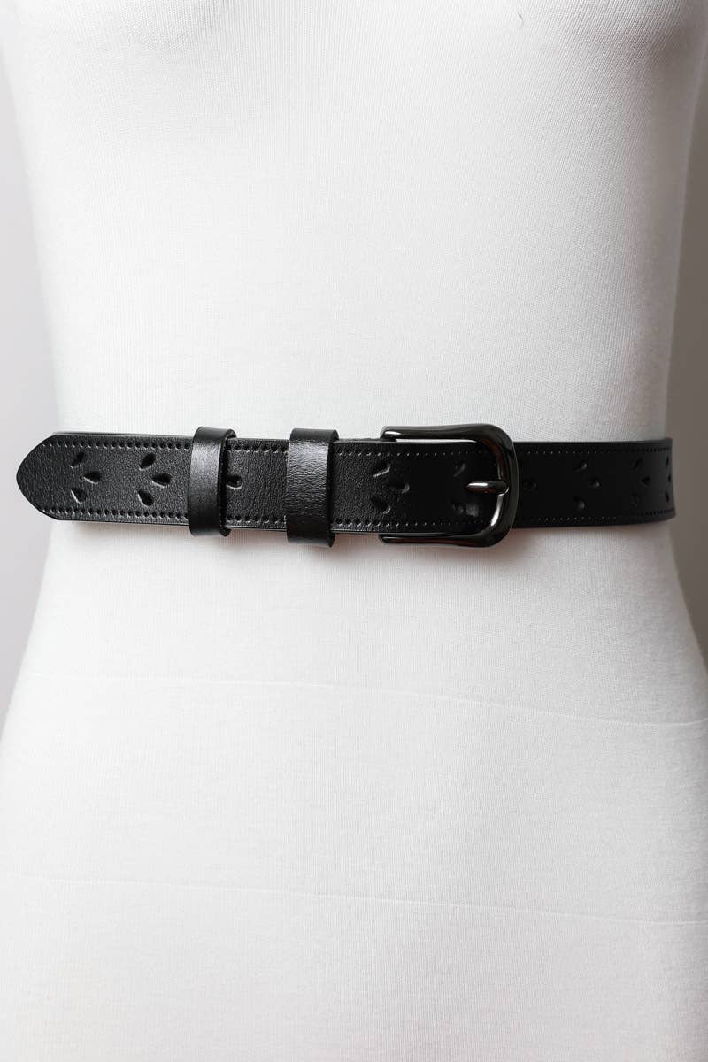 Petal Punch Out Leather Belt: Camel