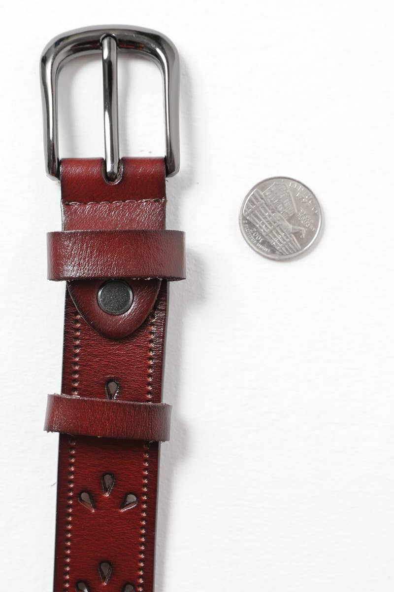 Petal Punch Out Leather Belt: Camel