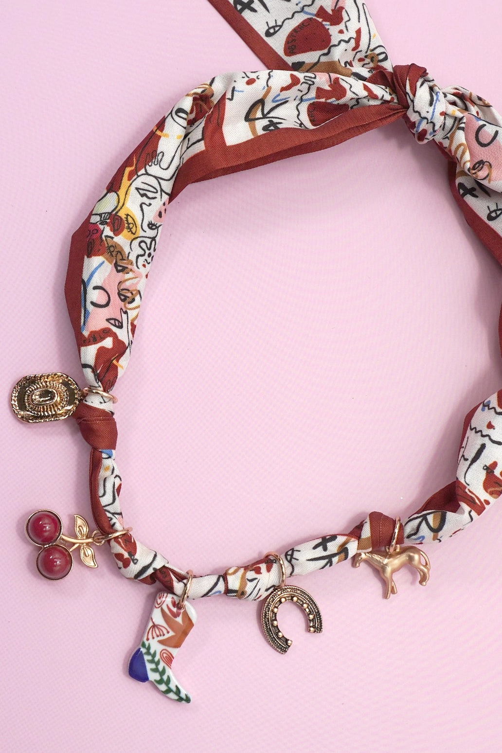 Scarf Charm Necklace-Red