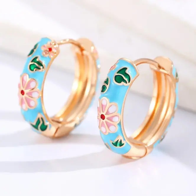Vintage Enamel Floral Hoops