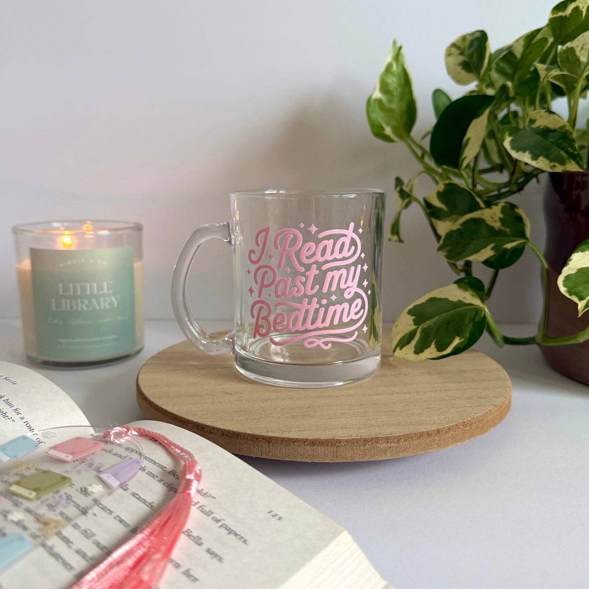 Read Past my Bedtime Bookish Glass Mug
