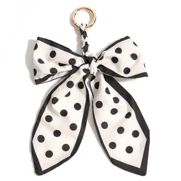 White & Black Polka Dot Bag Scarf