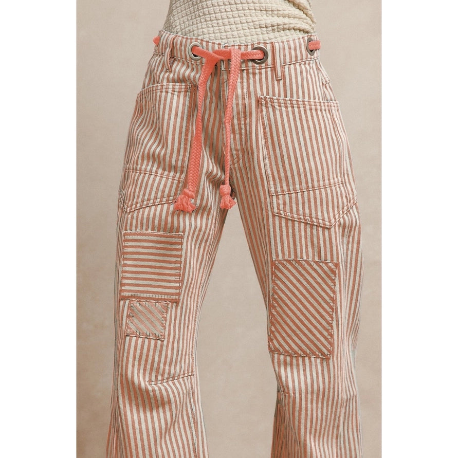 Striped Twill Barrel Pants