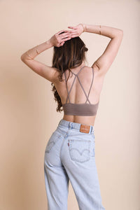 Floral Cutout Seamless Crop Top: Mocha