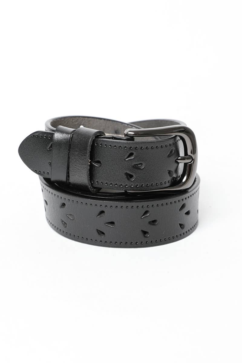 Petal Punch Out Leather Belt: Camel