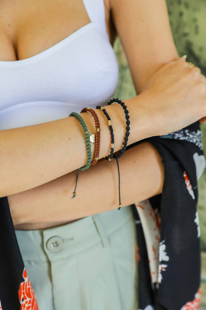 Stackable Bead and Woven Cord Bracelet - Cute & Trendy