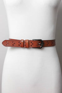 Petal Punch Out Leather Belt: Camel