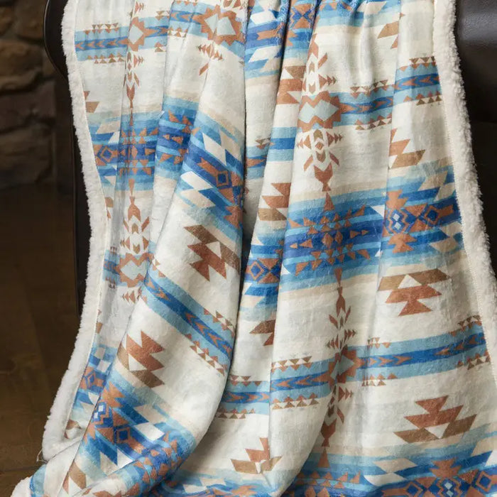 Southwestern Aztec Tan Plush Fur Sherpa Throw