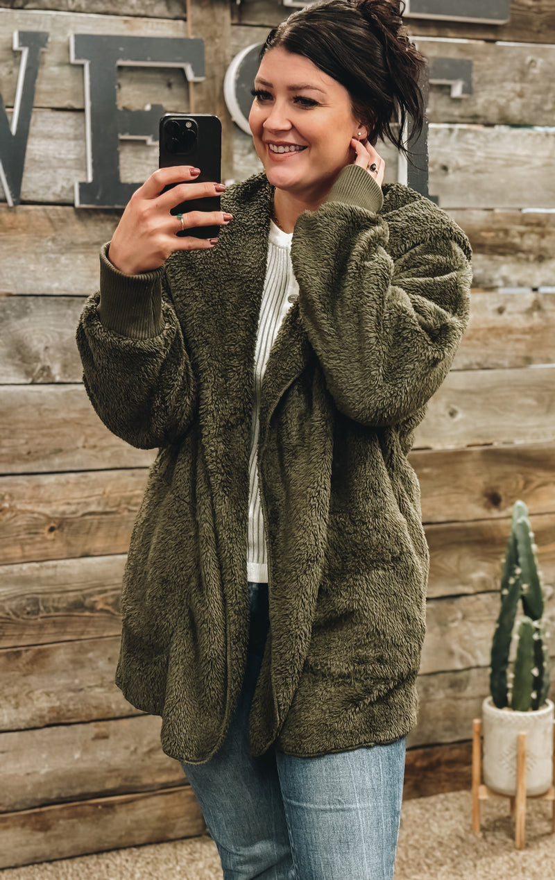 Snuggle Me Up Cardigan: Olive