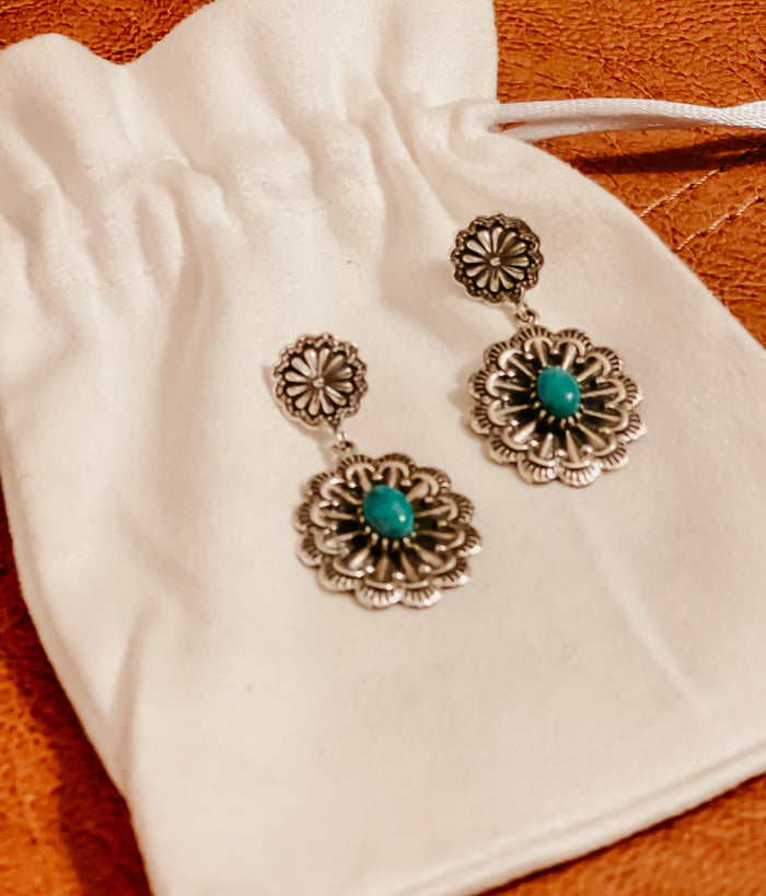 Turquoise Concho Drop Earrings