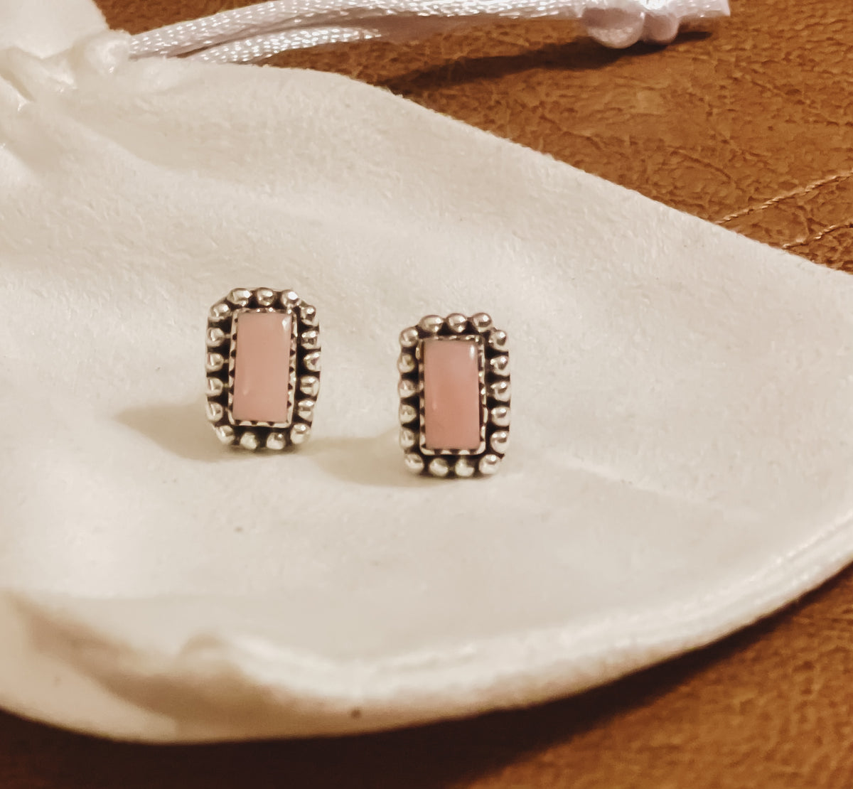 Pink Opal Rectangle Earrings