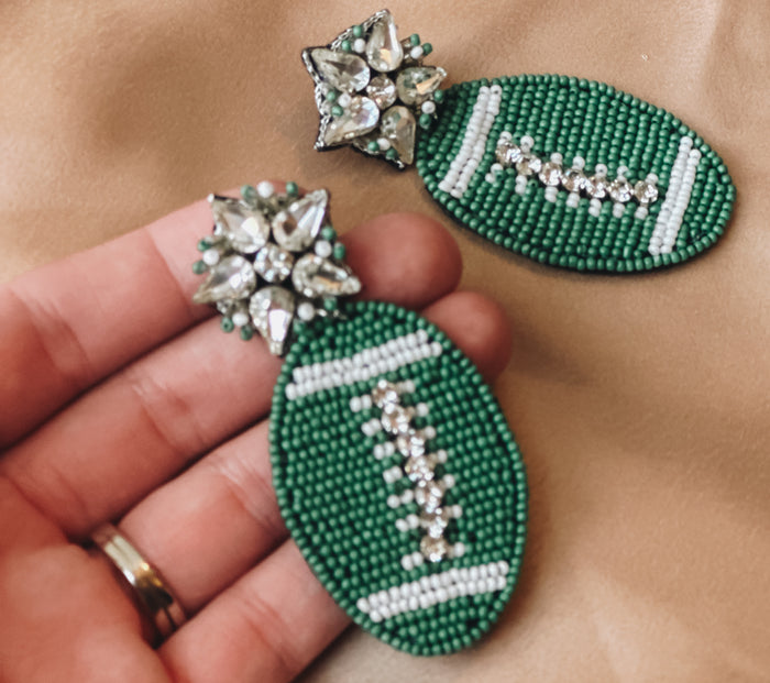 Green Football Earrings