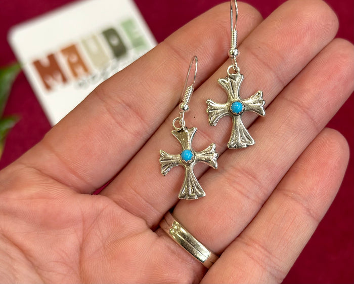 Sterling Silver Turquoise Cross Earrings