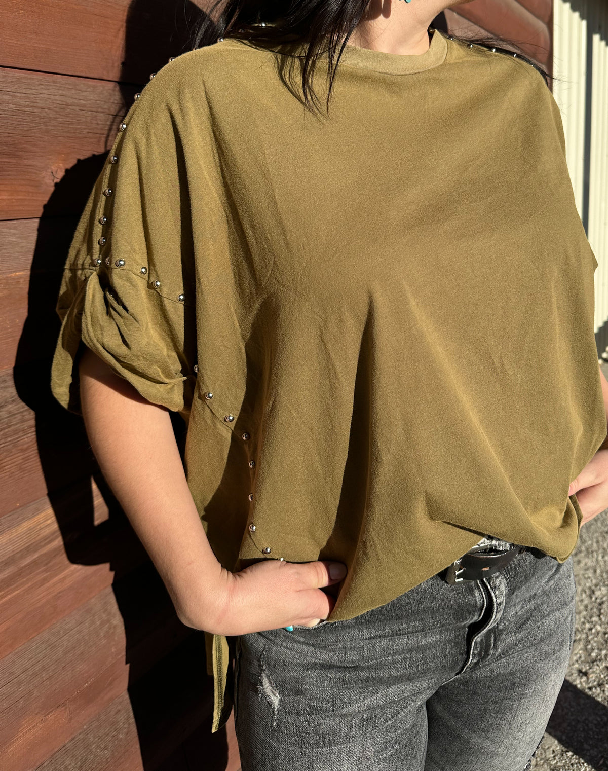 The Bowie Studded Shirt: Olive