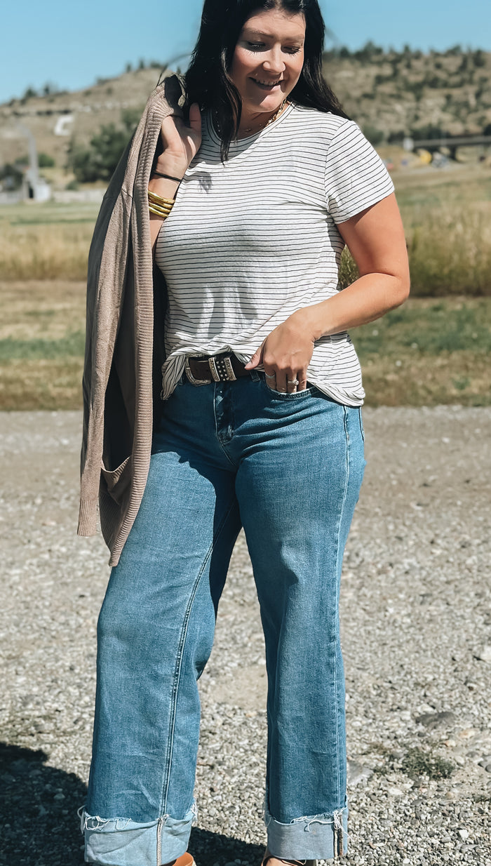 Striped Tee-Charcoal