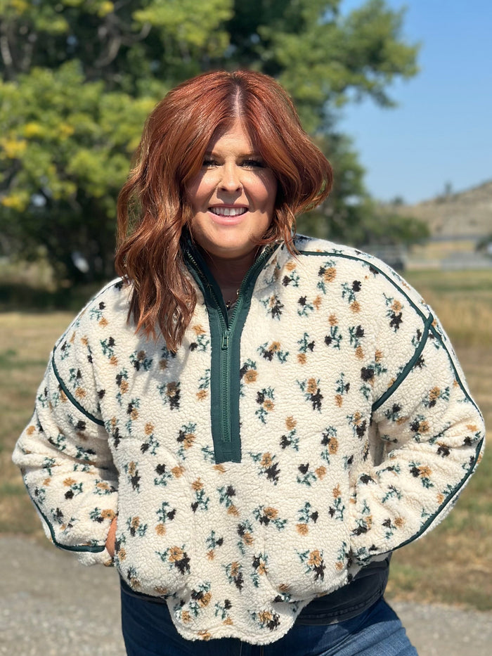 Frolicking In Floral Half Zip
