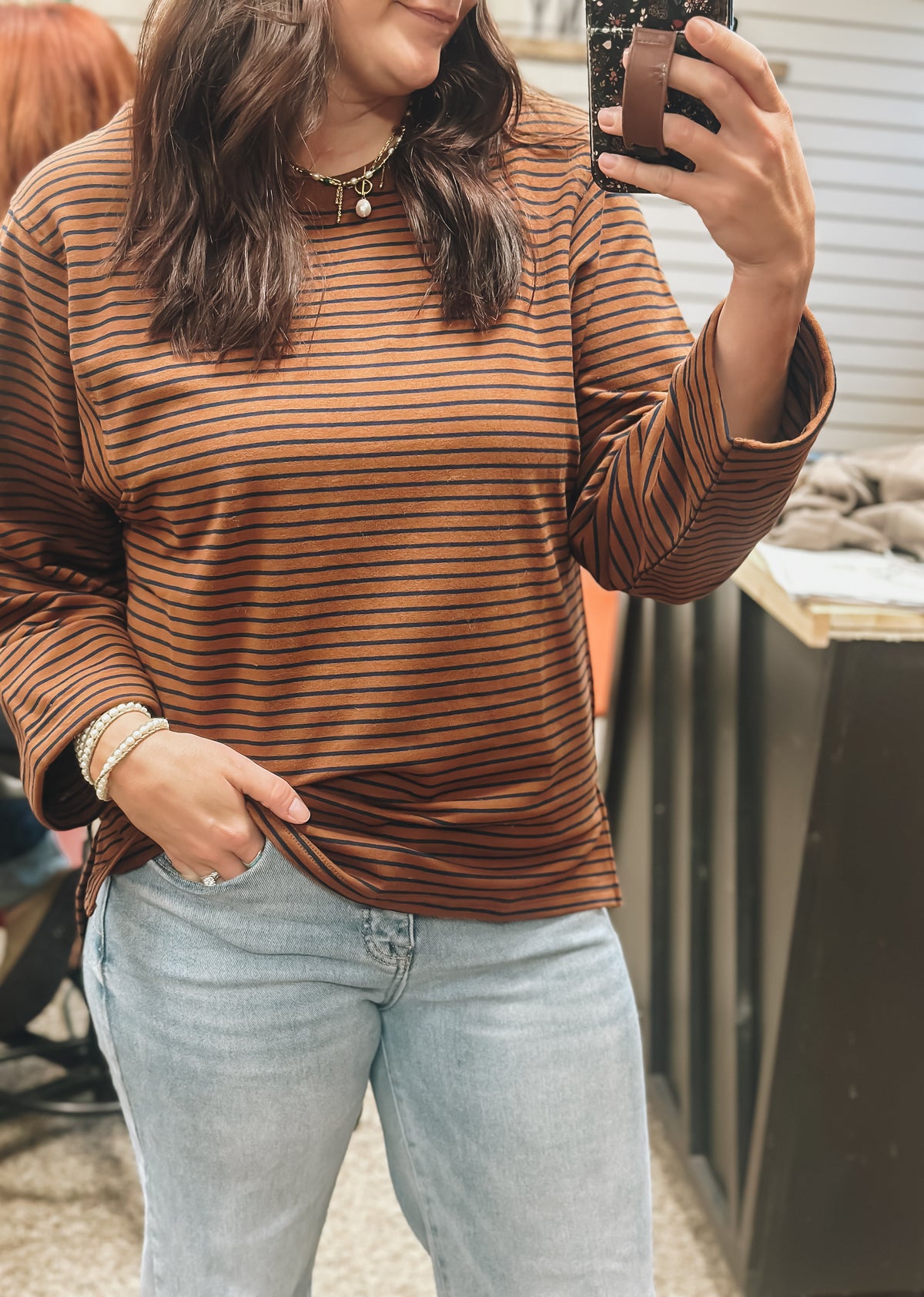 Shaken Espresso Striped Top