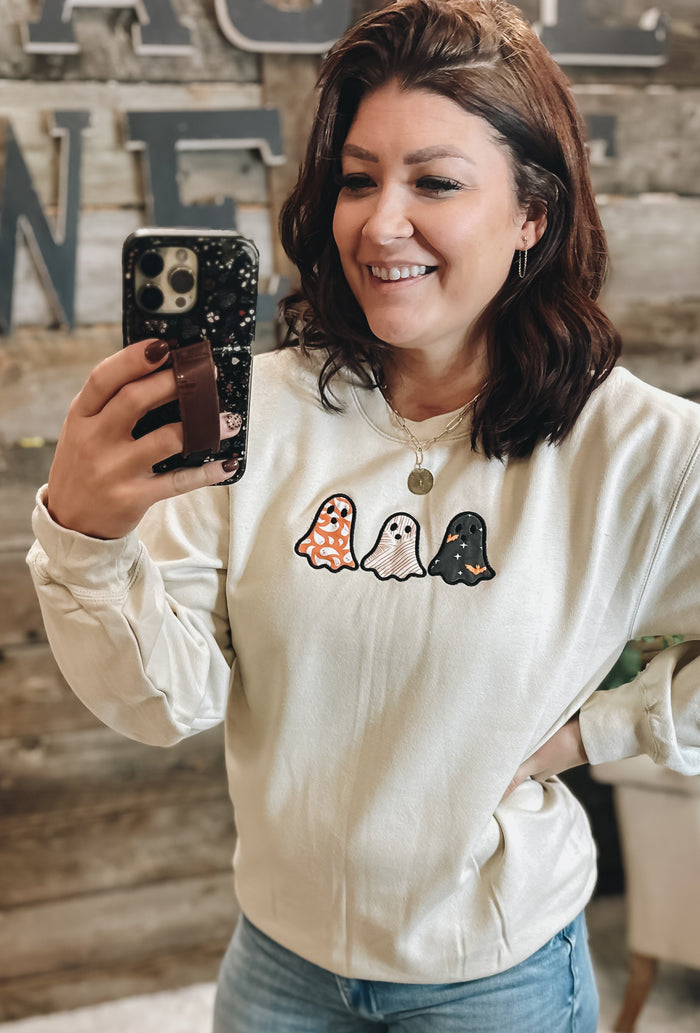 Triple Ghost Embroidered Crewneck