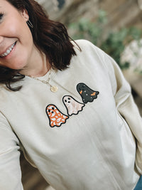 Triple Ghost Embroidered Crewneck