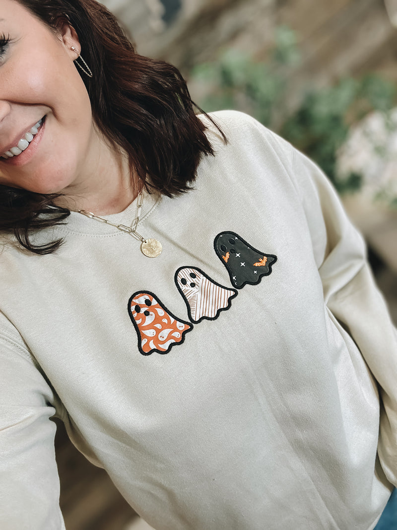 Triple Ghost Embroidered Crewneck