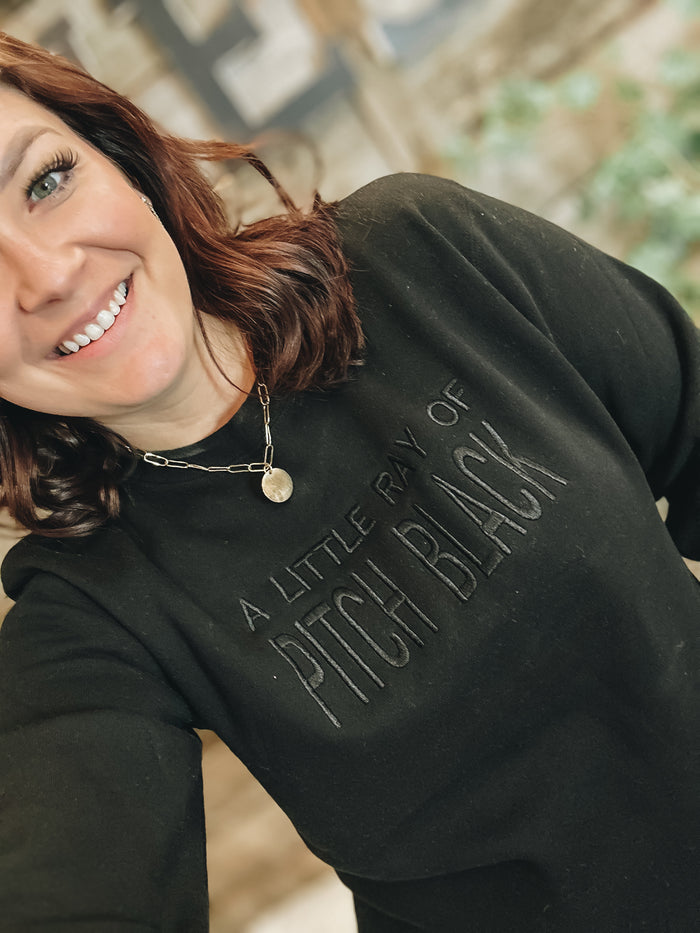 A Ray Of Pitch Black Embroidered Crewneck