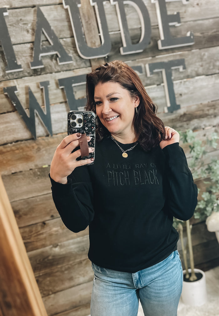 A Ray Of Pitch Black Embroidered Crewneck