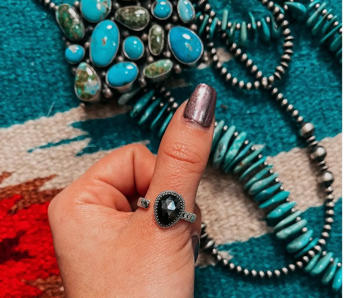 Meadow Hematite Checker Adjustable Ring