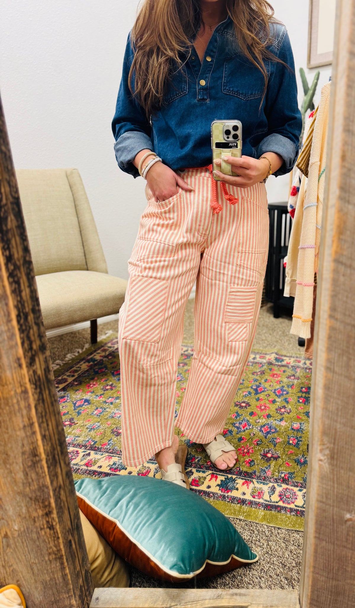 Striped Twill Barrel Pants