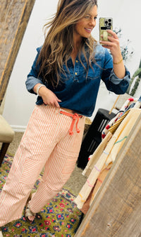 Striped Twill Barrel Pants