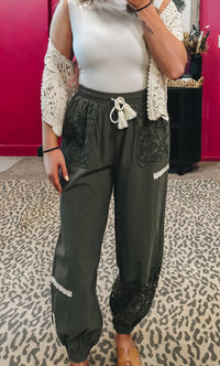 lace patchwork pants