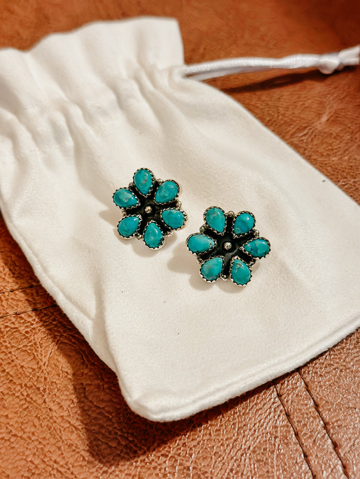 Turquoise Flower Oversized Stud