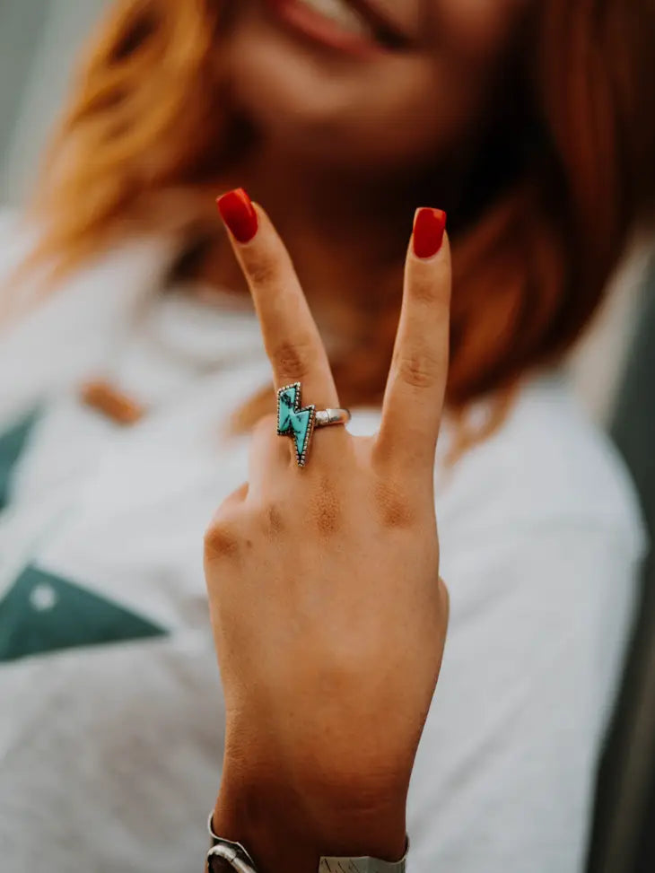 Adjustable Lightning Bolt Turquoise Ring