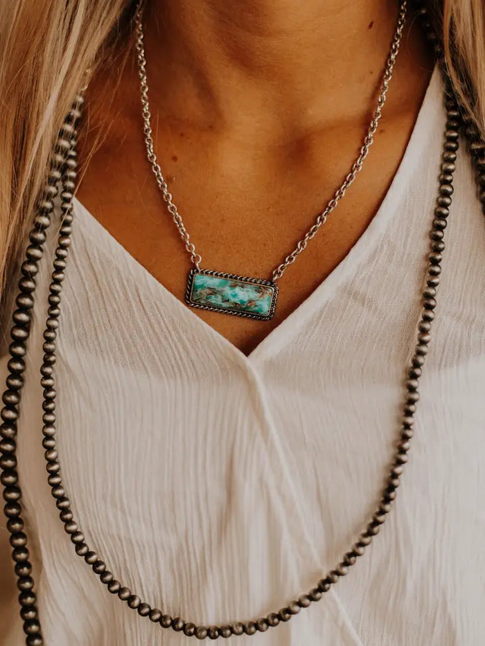 Marbled Turquoise Bar Necklace