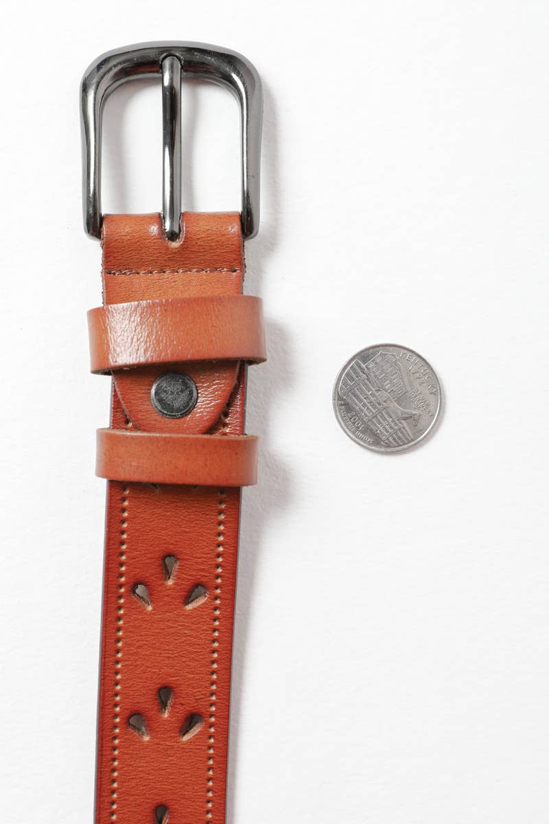 Petal Punch Out Leather Belt: Camel