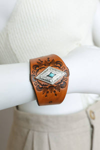 Handcrafted Diamond Piece Leather Cuff Bracelet