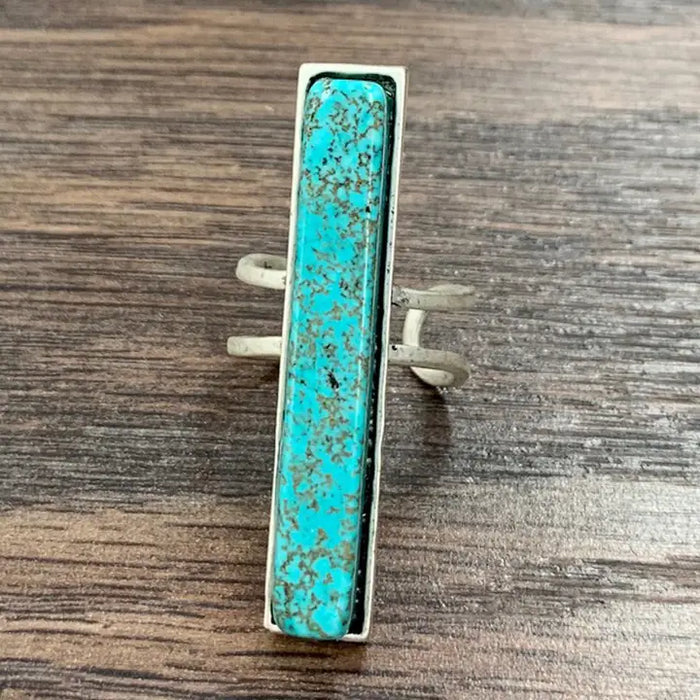 Bar Turquoise, Brass Adjustable Ring