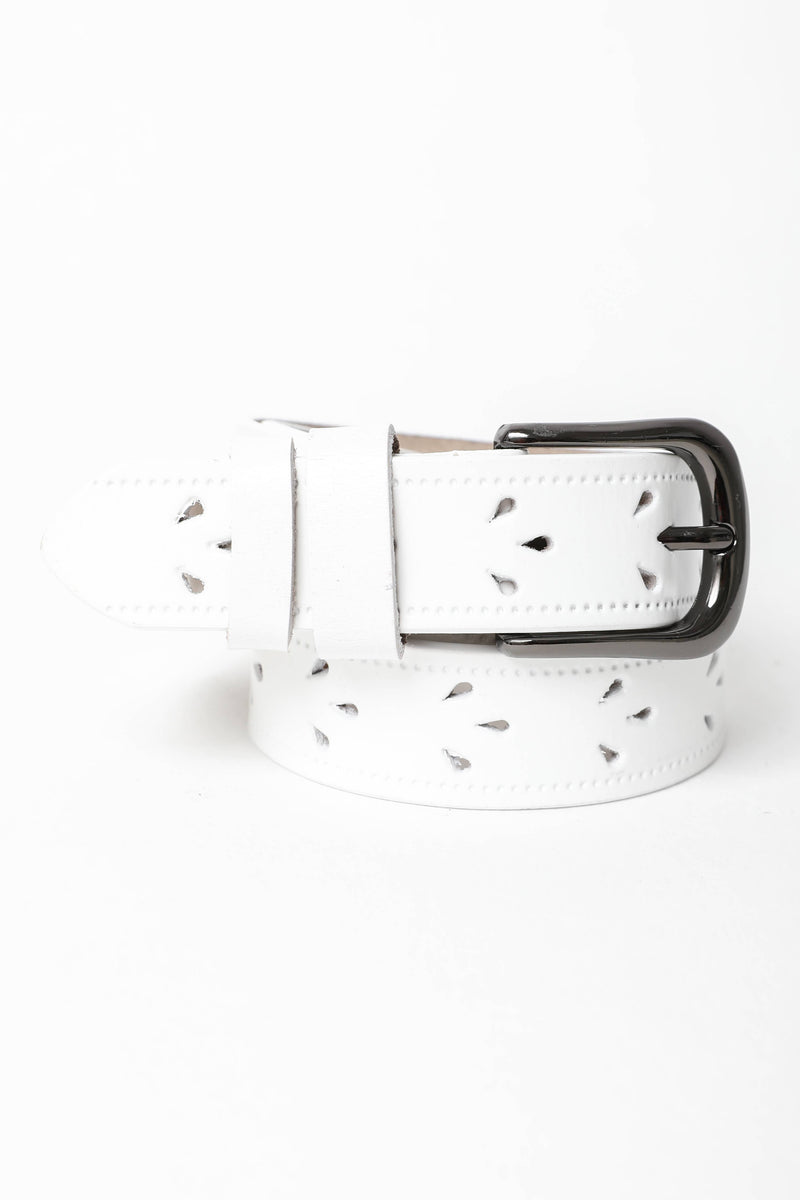 Petal Punch Out Leather Belt: Camel