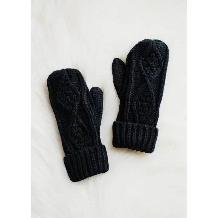 Black Cable Knit Mittens