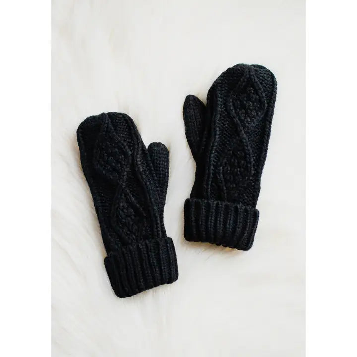 Black Cable Knit Mittens